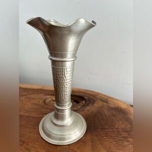 Pewter Silver Tall Hammered Metal Tulip Vase